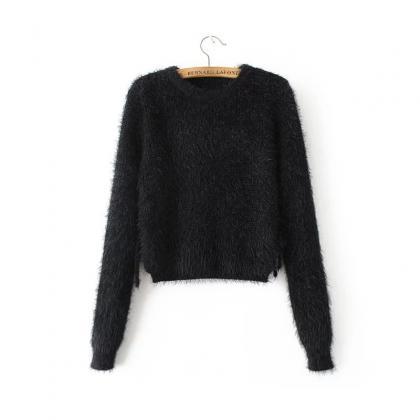 Side Lace Up Solid Color Pullover Crop Top Sweater