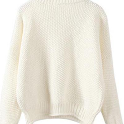 Knitted High Neck Long Cuffed Sleeves Sweater