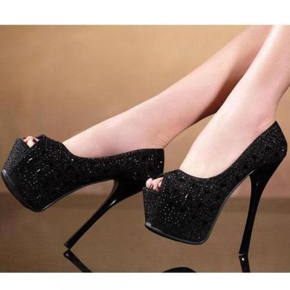 Crystal Peep Toe High Platform Stiletto High Heels..