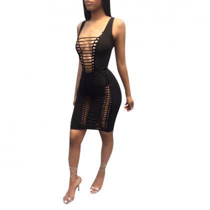 Cut Out Straps Bodycon Knee-length Bandage Club..