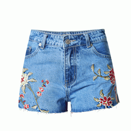 High Waist Embroidery Flower Split Shorts