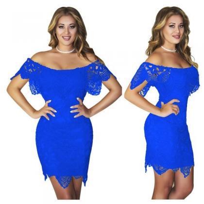 Off Shoulder Short Sleeves Short Bodycon Lace..