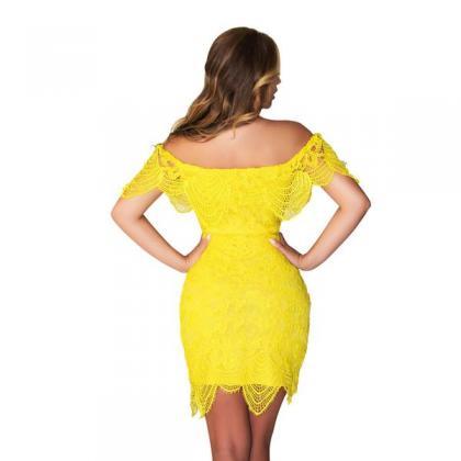 Off Shoulder Short Sleeves Short Bodycon Lace Dress on Luulla