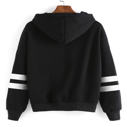 Striped Long Cuffed Sleeves Cropped Hoodie