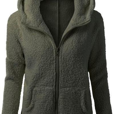 Zipper Pockets Solid Color Hooded Hoodie Coat