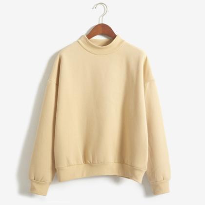 Candy Color Middle Neck Loose Sweatshirt