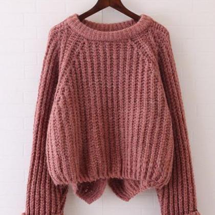 Pure Color Long Sleeves Irregular Loose Sweater
