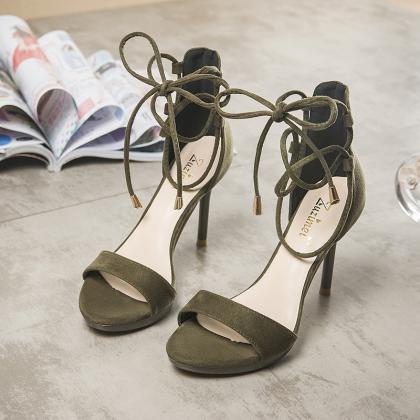 Faux Suede Ankle Wrap High Heel Sandals