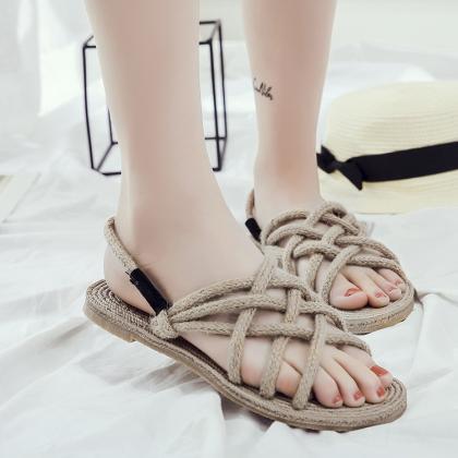 Roman Style Straps Cross Open Toe Flat Sandals