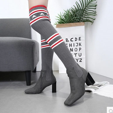 Suede Sock Chunky Heel Over-the-knee Boots
