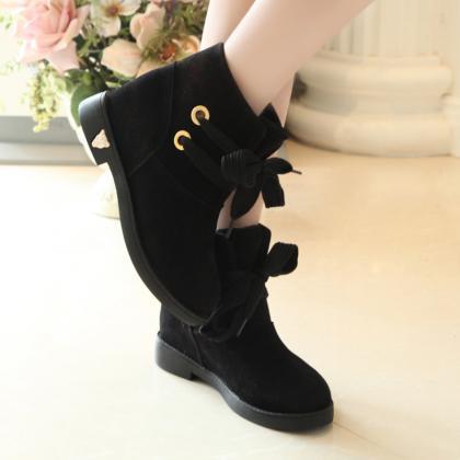 Suede Chunky Heel Pure Color Round Toe Short Boots