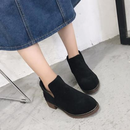 Suede Pure Color Chunky Heel Round Toe Short Boots