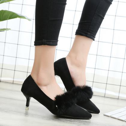Suede Pure Color Chunky Heel Round Toe High Heels