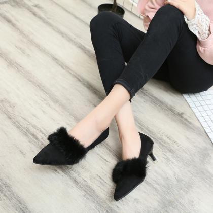 Suede Pure Color Chunky Heel Round Toe High Heels