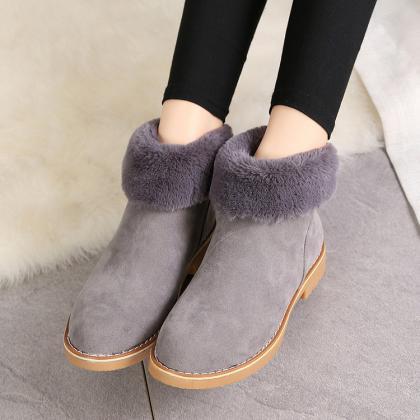 Pure Color Pu Chunky Heel Round Toe Short Boots