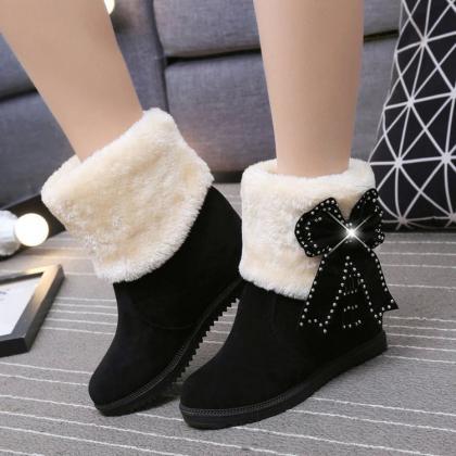 Pure Color Suede Slope Heel Round Toe Short Boots