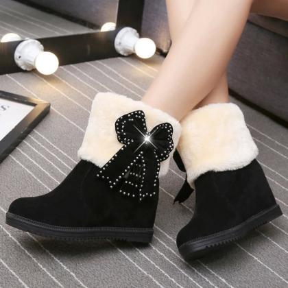 Pure Color Suede Slope Heel Round Toe Short Boots