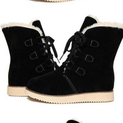 Flat Pu Pure Color Round Toe Short Boots