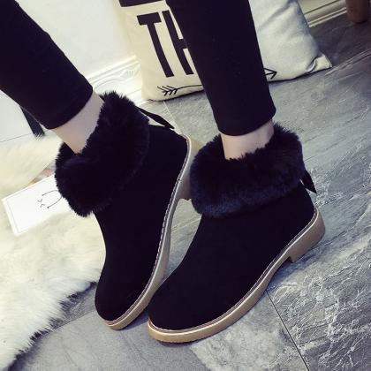 Suede Pure Color Zipper Round Toe Boots