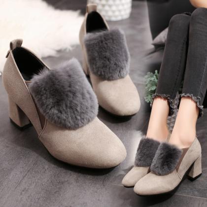 Suede Pure Color Stelitto Heel Pointed Toe High..