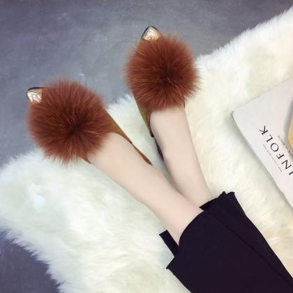 Pointed Toe Sandals With Faux Fur