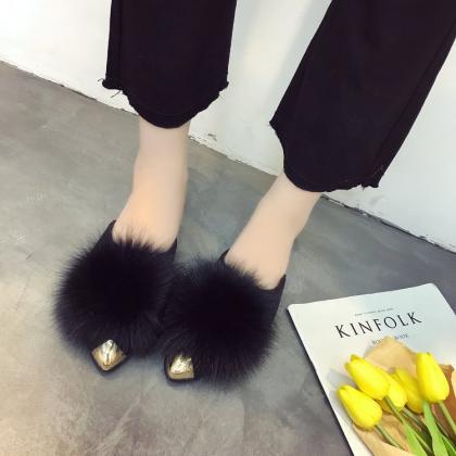 Pointed Toe Sandals With Faux Fur