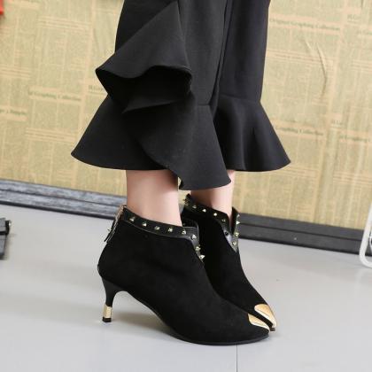 Black Suede Pointed Toe Kitten Heel Shoes With..