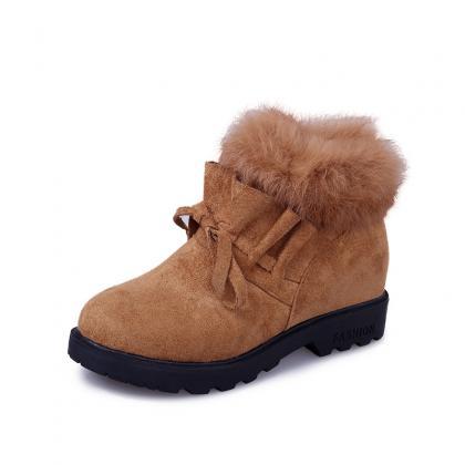 Pu Pure Color Flat Round Toe Lace-up Short Boots