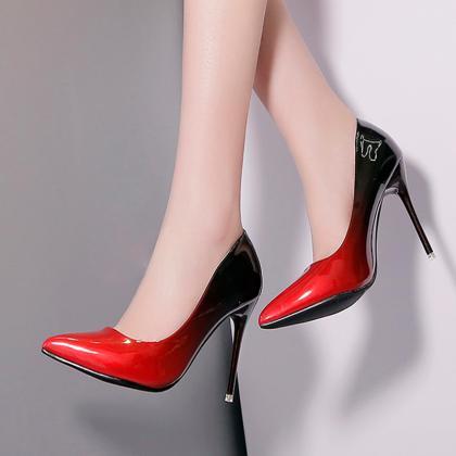Pointed Toe Patent Leather Ombre Stiletto Pumps