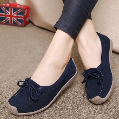 Faux Suede Lace-Up Rounded-Toe Loaf..