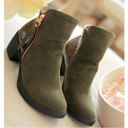 Suede Chunky Heel Pure Color Round Toe Short Boots
