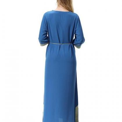 Long Sleeve Loose Arabia Style Printing Dress