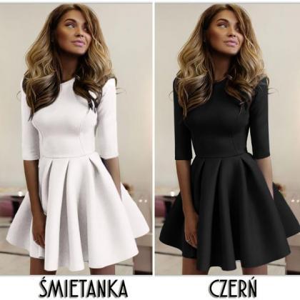 Fashion A-line 1/2 Sleeve Pleated Short Dress
