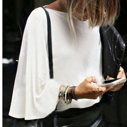 Pure Color Round Neck Loose Sleeve Batwing Sleeves..