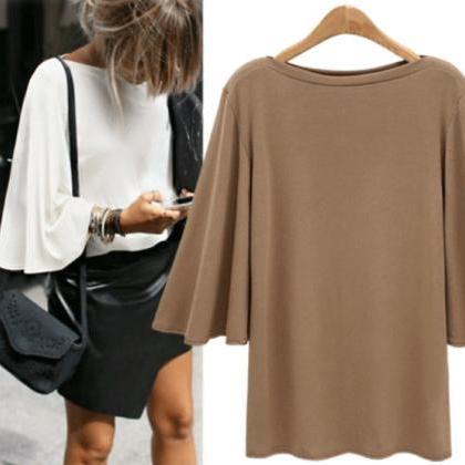Pure Color Round Neck Loose Sleeve Batwing Sleeves..