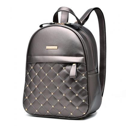 Quilted Lining Rivet Decoration Women Backpack