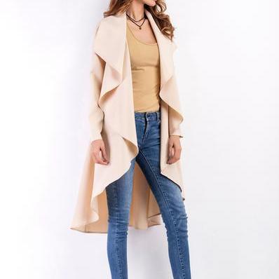 Hooded Irregular Long Sleeves Pure Color Wool Coat