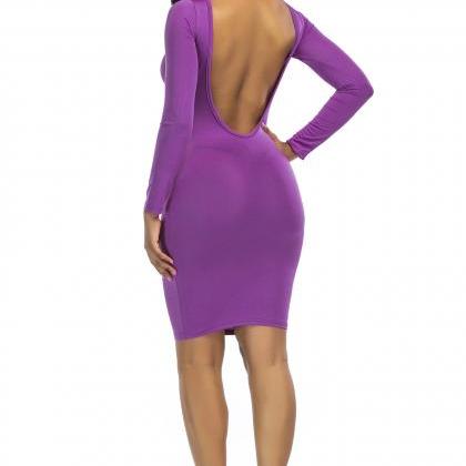 Sexy Pure Color Backless Sheath Bodycon Long..