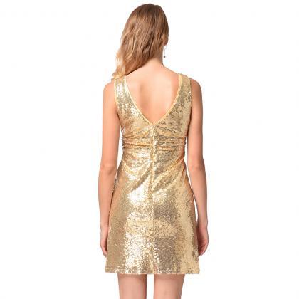 Shinning Backless Sleeveless Sequined Short Party..