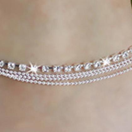Multilayer Metal Chain Round Bead Shanzuan Anklets