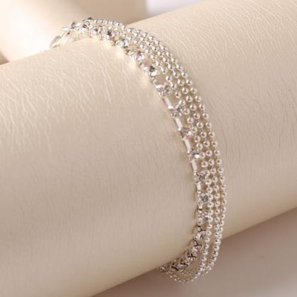 Multilayer Metal Chain Round Bead Shanzuan Anklets