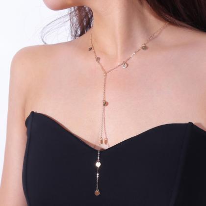Fashion Sequins Word Tassel Long Necklace