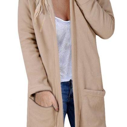 Hooded Loose Long Full Sleeve Solid Coat