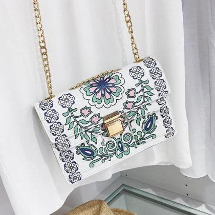 Colorful Floral Printing Chain Crossbody Bag