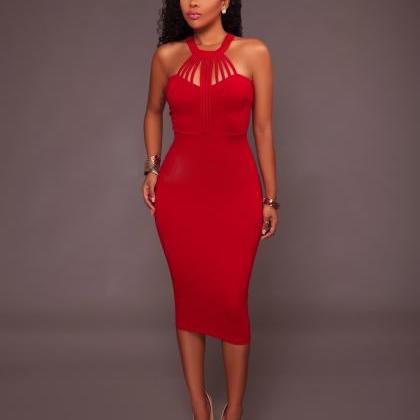 Bandage Hollow Out Halter Mini Bodycon Party Dress
