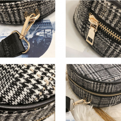 Circular Shape Plaid Pattern Crossbody Bag