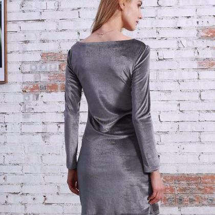Pure Color Slim Irregular Long Sleeve Short Dress
