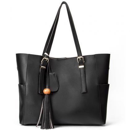 Concise Solid Color Tassel Shoulder Bag