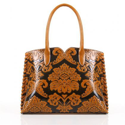 Ethnic Knitted Floral Embossed Women Satchel