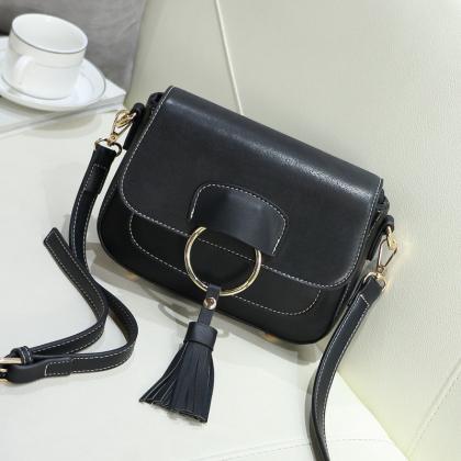 Faux Leather Crossbody Shoulder Bag With Tassel..